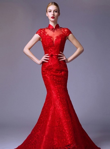 Abito da sposa rosso a sirena