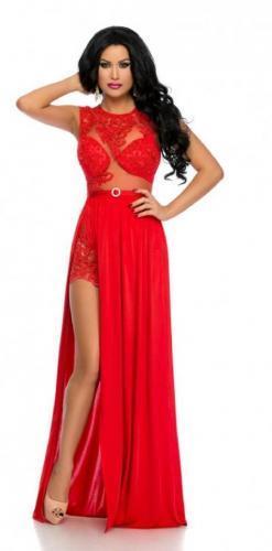 Vestito rosso lungo pizzo