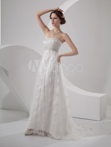 Abito sposa stile impero pizzo