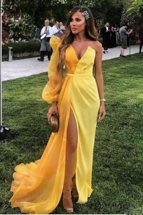 Vestito giallo lungo elegante